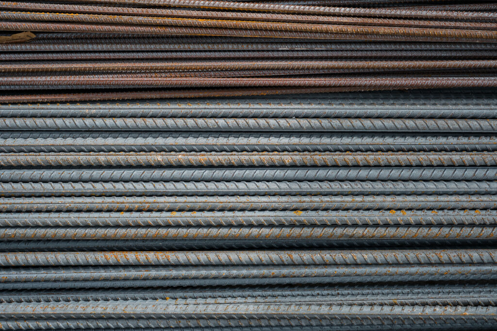 Construction steel reinforcement close-up, selective focus. Warehouse of building materials, repair and construction of buildings and houses